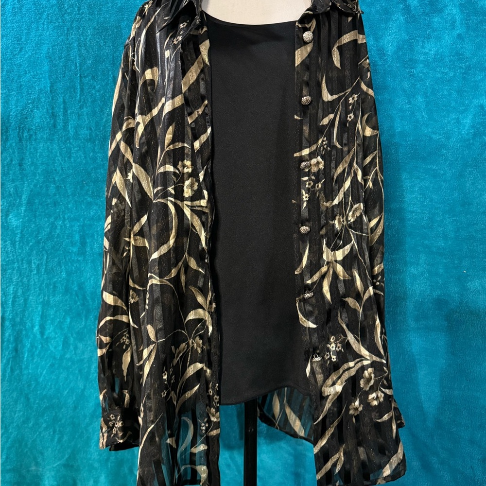 Black and Gold Oversized Graphic Button Down Blouse